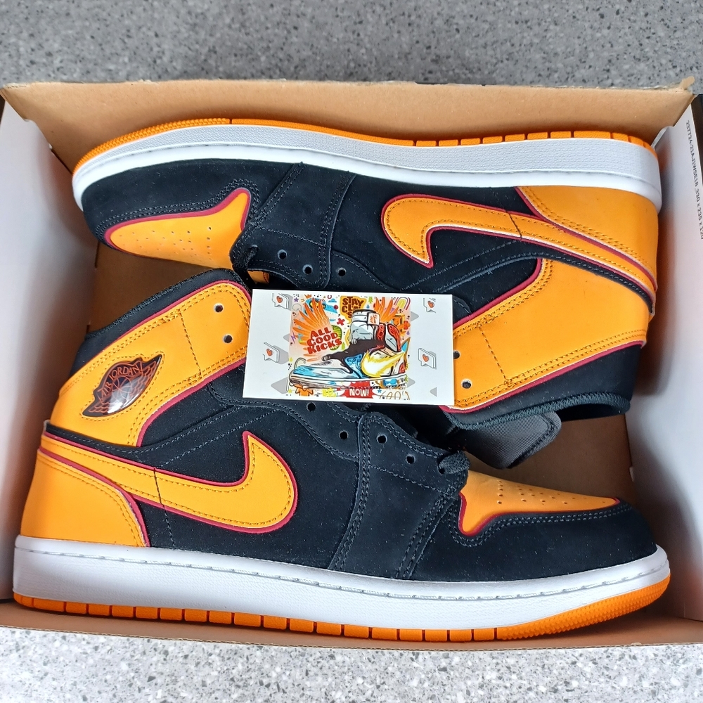 Nike Air Jordan 1 Mid Fat Tongue Black Vivid Orange - Men's Size 11 Shoes - Picture 9 of 12